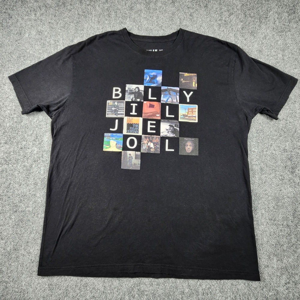 Billy Joel Album Cover Discography Graphic T-Shirt Black 2X Mens Made in USA